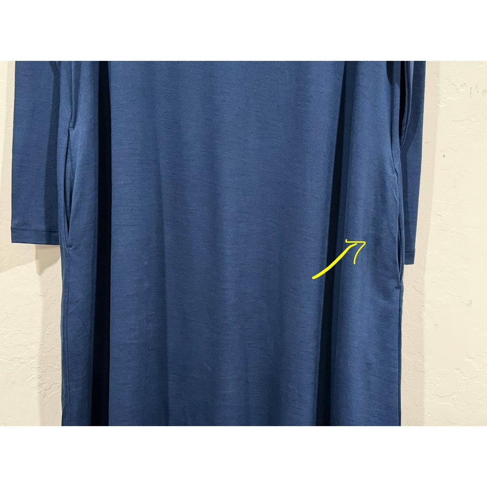 Wool& Rowena Swing Dress Navy Blue Merino Wool Long Sleeve Midi Pockets M-Long - Picture 5 of 5